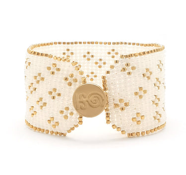 Brazalete Telar Dorado Grueso Miniflor Perla